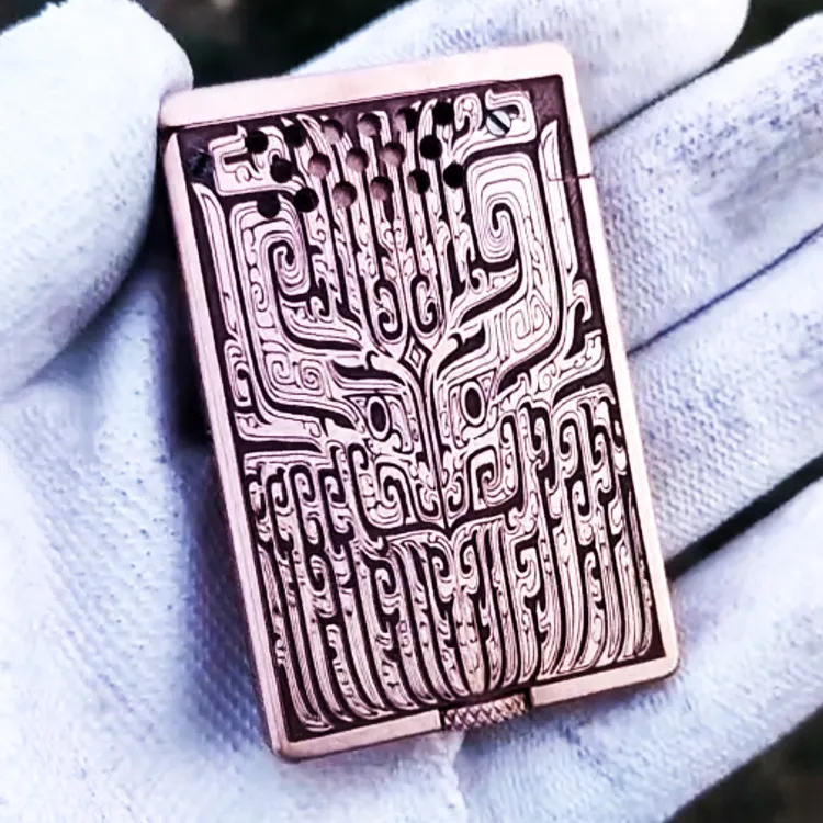 老伙计原创手工打火机实心紫铜掏空一体超薄防风轻便男士礼物定制