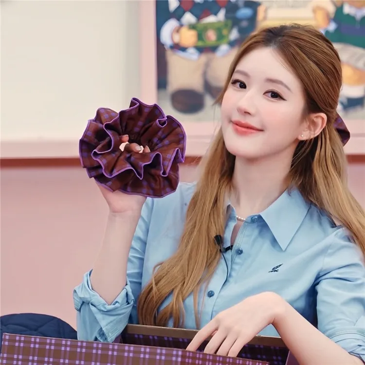 可露丽风！赵露思同款发圈紫色格纹大肠发圈氛围感扎头发发饰头绳