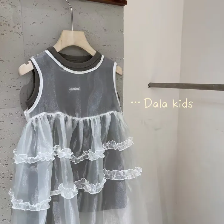 森系女B类夏季A字裙千金风连衣裙纯色吊带裙/背心裙