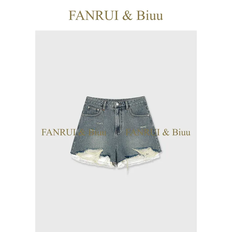 FANRUI/泛芮「破茧成蝶」拉毛流苏时尚设计显瘦百搭牛仔短裤B21815