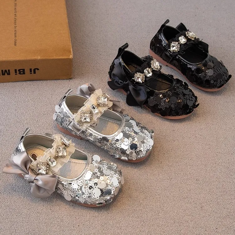 ABC女童皮鞋2025春秋新款儿童鞋子女孩公主鞋软底鞋亮片宝宝单鞋