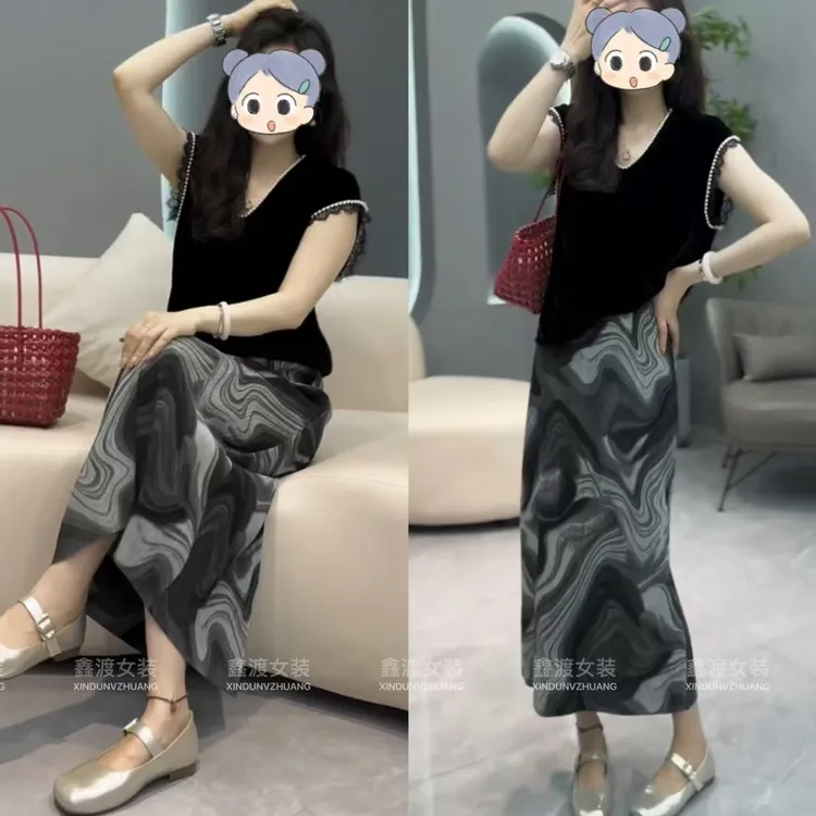 2025夏季新款时尚显瘦气质女士网红洋气两件套百搭款D9161