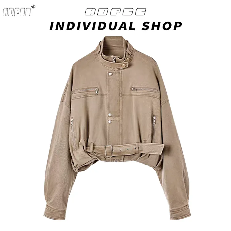 美式复古立领工装短款外套女2025秋季新款设计感宽松休闲机车夹克