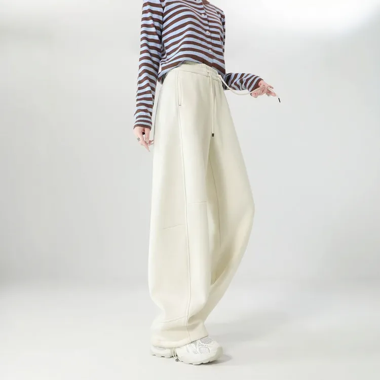 「机构几何卫裤」基础款拼接两穿弯刀直筒加厚绒百搭休闲运动裤7985