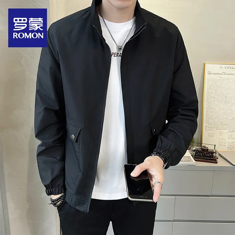 罗蒙2025新款春秋季休闲男装外套立领夹克时尚潮流商务纯色上衣男