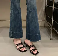 法式温柔晚晚风一字蝴蝶结细跟露趾凉拖鞋夏季仙女时尚凉拖W9-63
