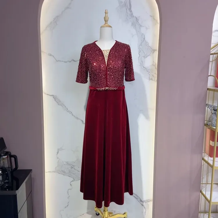 依诺68017礼服妈妈装显瘦气质高贵婚宴长款中式修身时尚结婚