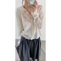 【mimius】喵喵 羊毛重工提花蕾丝边V领针织衫 WG09151