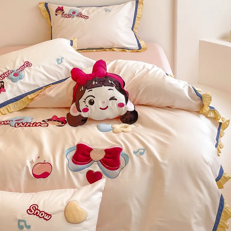 高端儿童卡通100支澳棉纯棉四件套高精密刺绣全棉男女孩公主被套