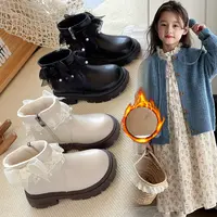 女童靴子2025新款秋季儿童短靴女宝公主童靴冬季加绒鞋子女孩黑色