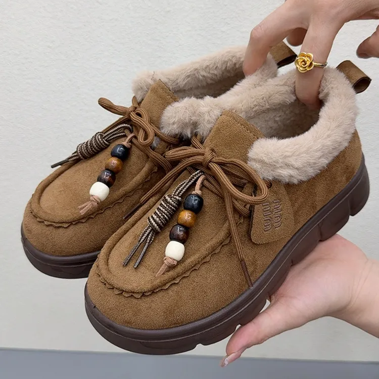 加绒袋鼠鞋女冬季新款加厚保暖雪地靴复古勃肯鞋轻便防滑毛毛棉鞋