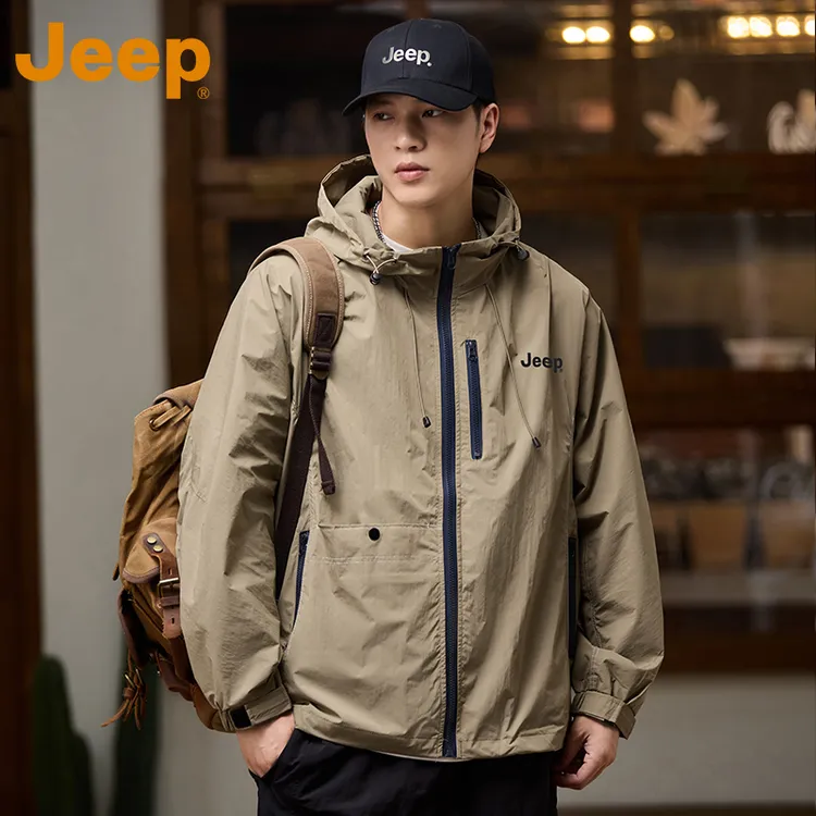 JEEP吉普美式卡其色冲锋外套男士秋冬款潮流百搭上衣休闲工装夹克