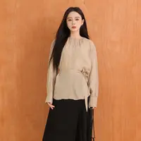 【秋季新款】黑标BAIZHUO简约气质圆领百搭收腰梭织衬衫AZ43CS149