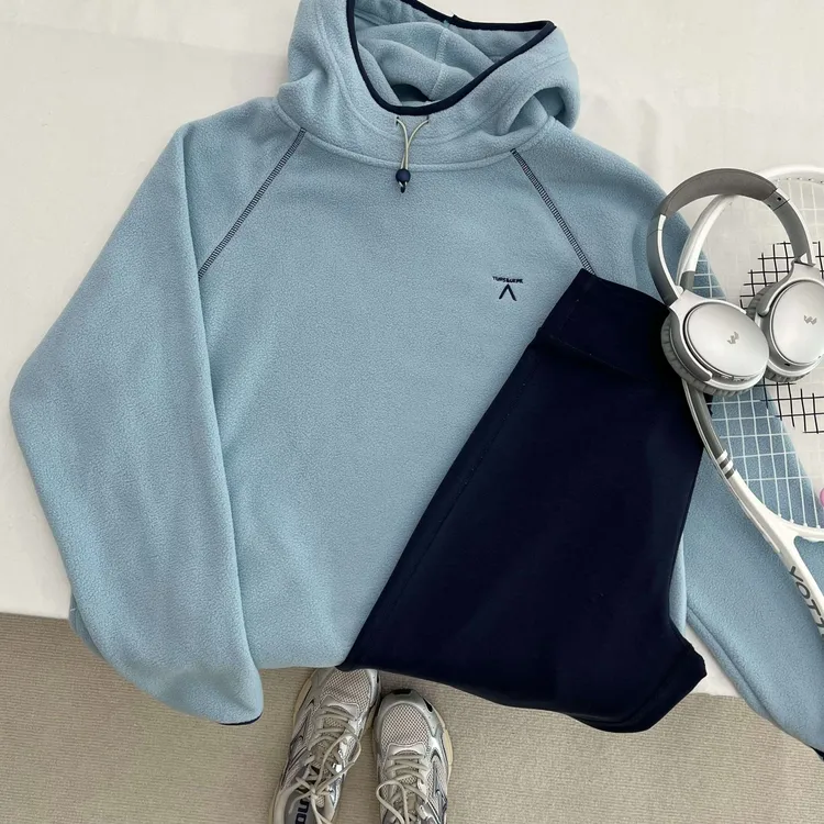 MIN SAN JIN运动摇粒绒连帽卫衣休闲宽松男女上衣QAX-25121CS