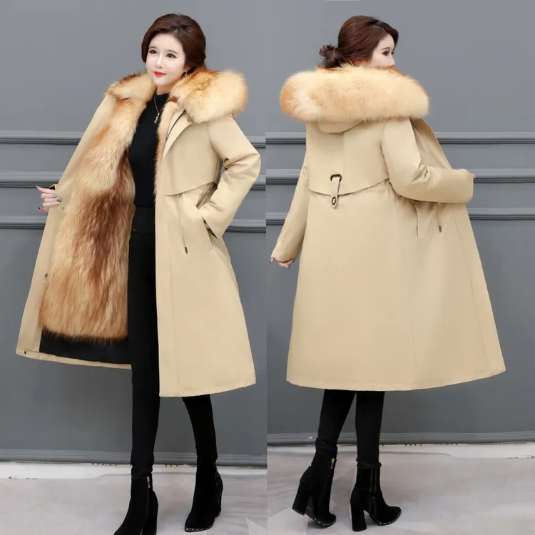 派克服女2025冬新款加绒加厚可拆卸内胆皮草大码皮毛一体大衣外套