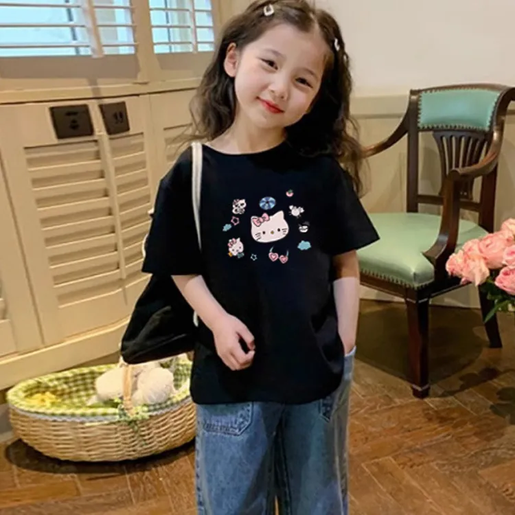 童装纯棉质短袖T恤女宝宝hello Kitty凯蒂猫衣服夏季薄款半袖上衣