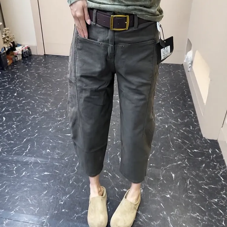 大码女装复古百搭直筒牛仔裤女2025秋季新款高腰显瘦九分哈伦裤子