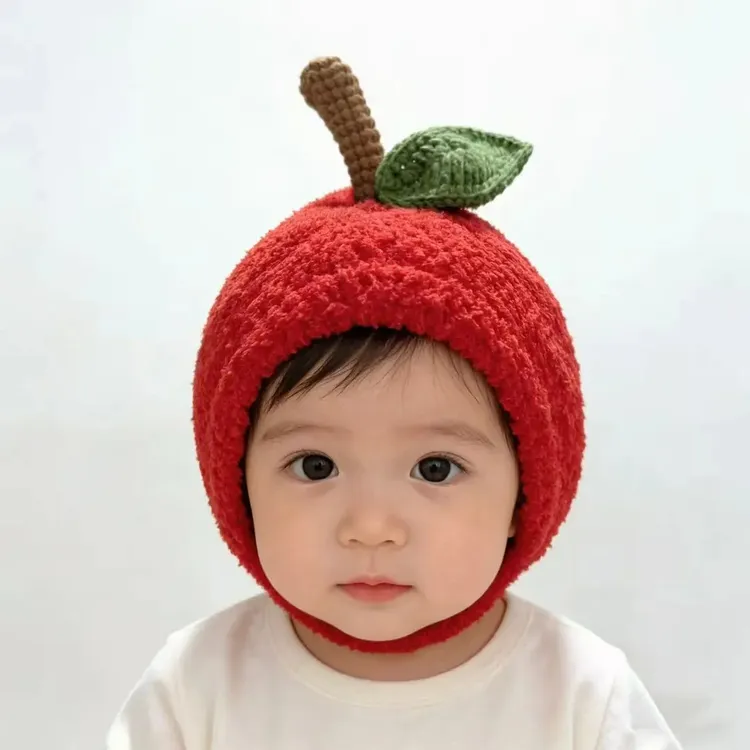 【成品】帽秋冬季针织毛线钩针钩织柔软保暖秋冬可爱帽子宝宝苹果帽