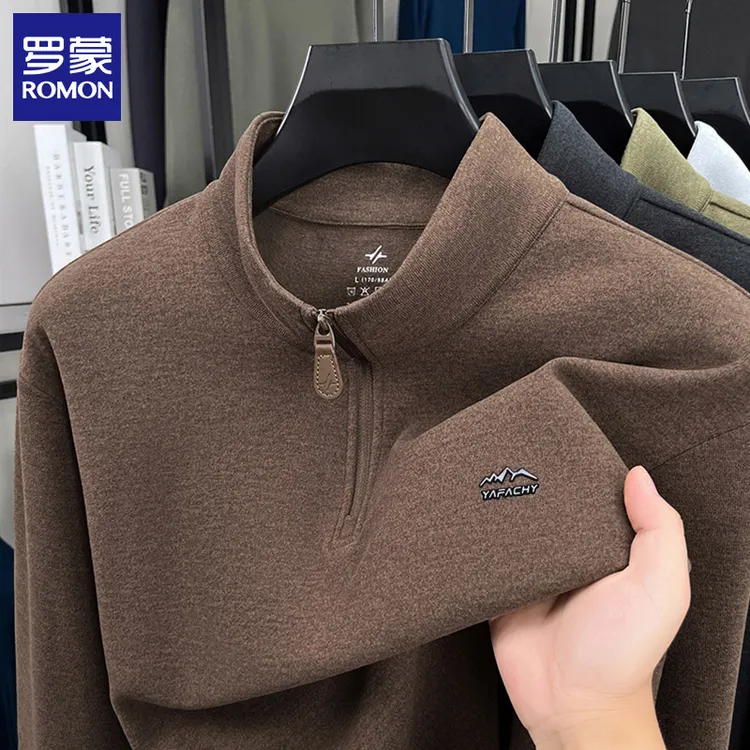 罗蒙半拉链立领卫衣男士宽松长袖t恤秋冬季款大码套头打底衫上衣