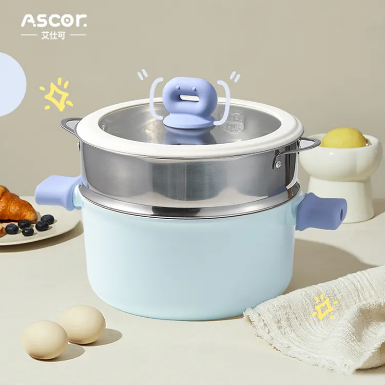 蓝豆宝蒸锅不粘锅大容量家用炖汤锅煎煮一体麦饭石电磁炉燃气通用
