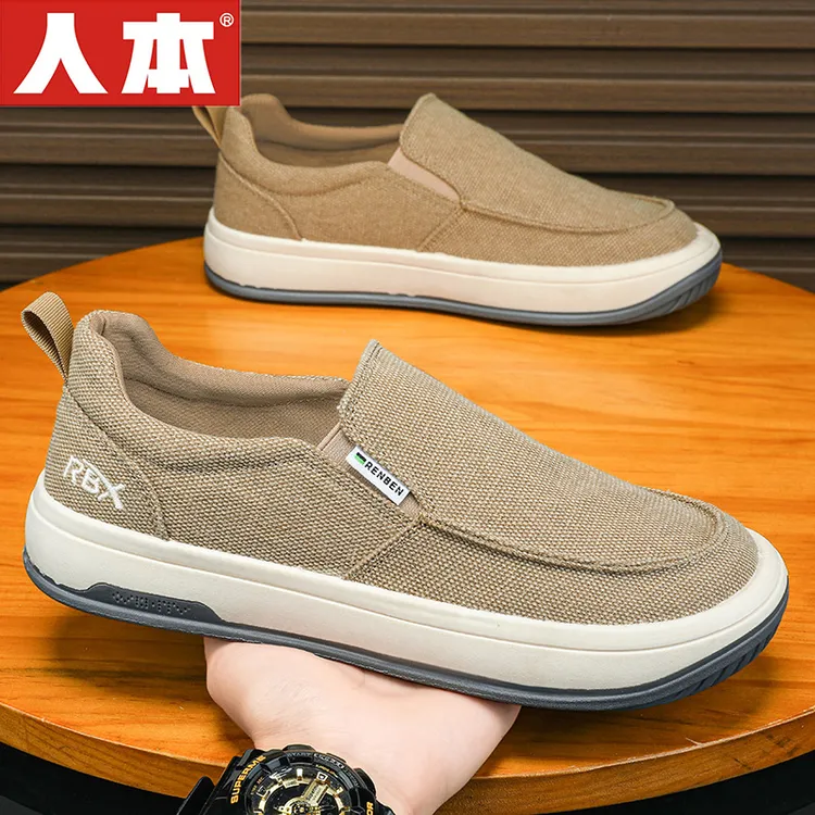 人本帆布鞋男款春秋懒人一脚蹬老北京布鞋男士工作休闲鞋S3130029