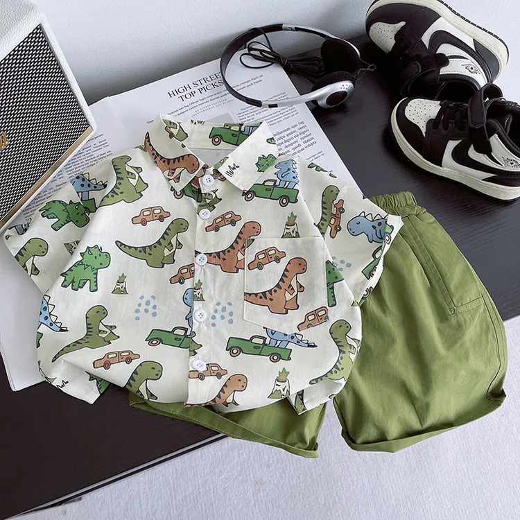 男童夏季套装2025新款儿童装短袖夏款痞帅气男宝宝夏季衬衫套装