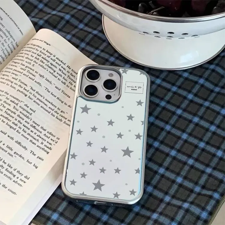 新款韩系153080灰星星银色玻璃手机壳适用苹果16pro小米15荣耀14