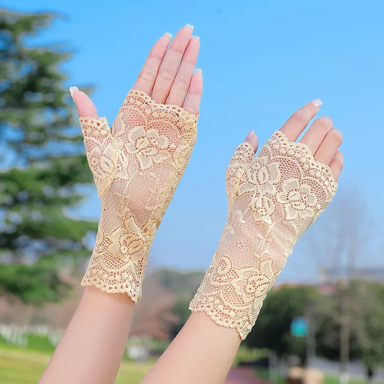 春夏季女士蕾丝半指防晒手套薄款透气舞蹈礼仪广场舞复古百搭旅行