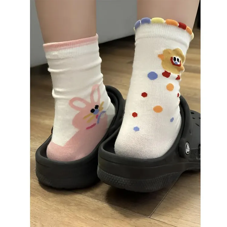 夏季中筒袜子女棉袜可爱卡通地板袜ins潮日系百搭中筒袜长袜