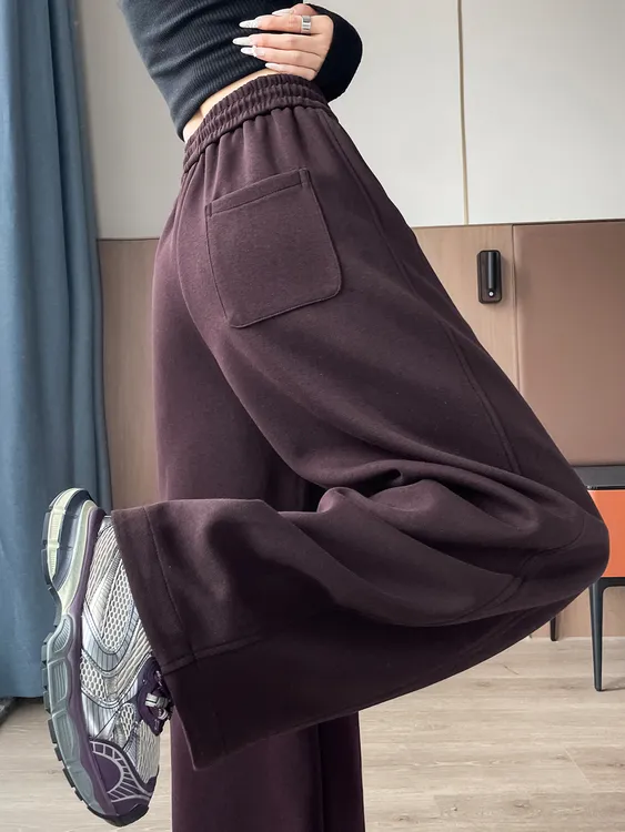 紫红色香蕉裤女春秋高腰宽松显瘦慵懒休闲运动卫裤垂感阔腿弯刀裤