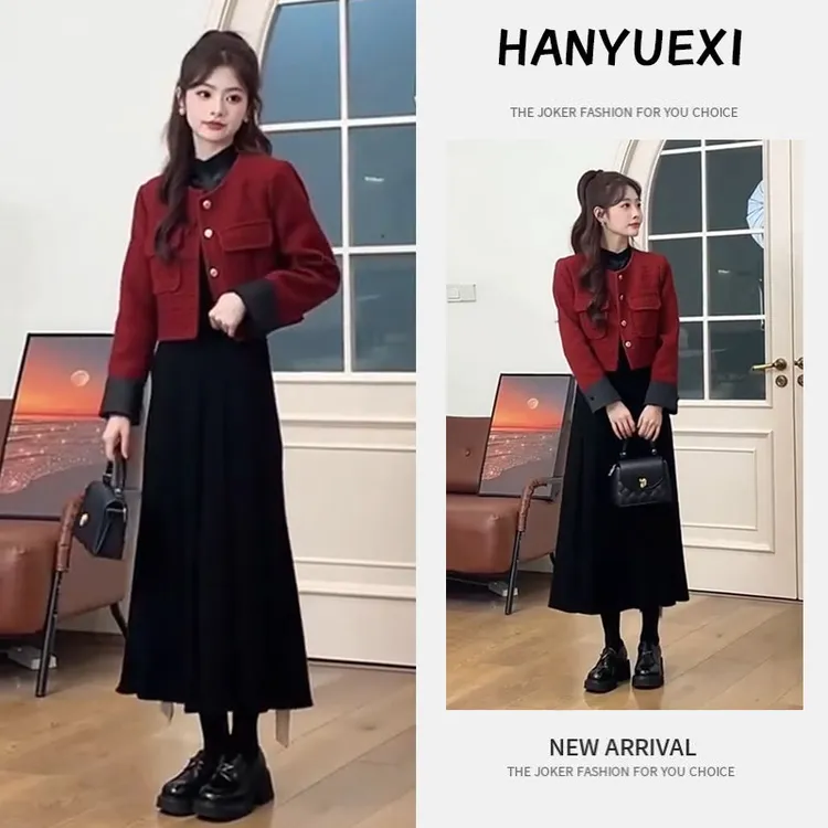 时尚一整套2025秋冬新款洋气减龄短款小香风外套显瘦半身裙两件套