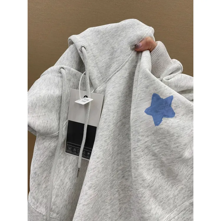 外贸美式街头星星印花连帽卫衣女潮牌情侣宽松休闲上衣外套潮