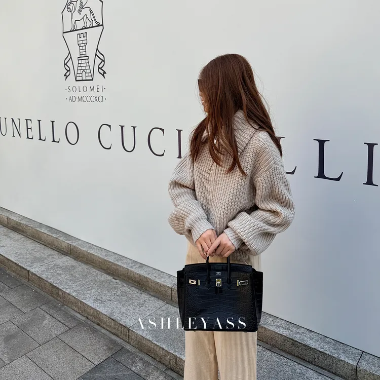 【ASHLEYASS】“大翻领元宝针双层编织羊毛毛衣”毛针织衫LSM251737S