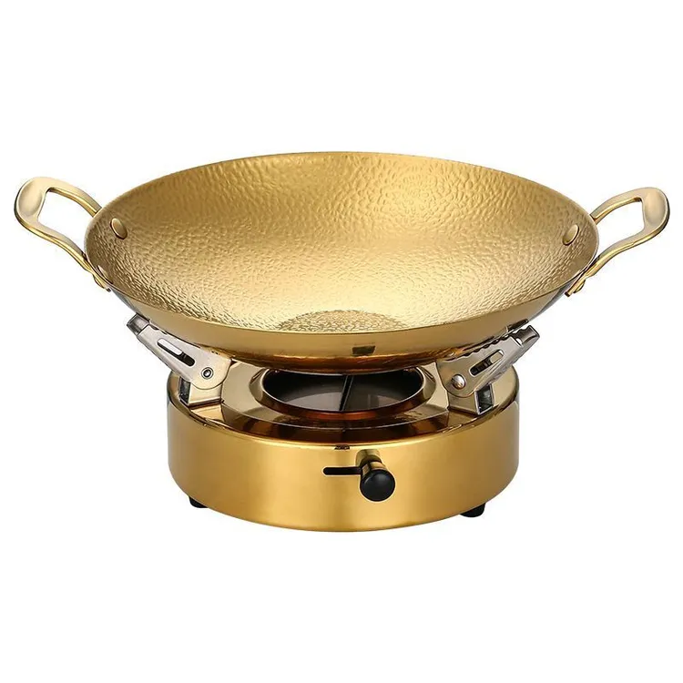 不锈钢干锅仔商用干锅锅炉饭店餐厅专用锤纹金色锅酒精炉干锅锅具