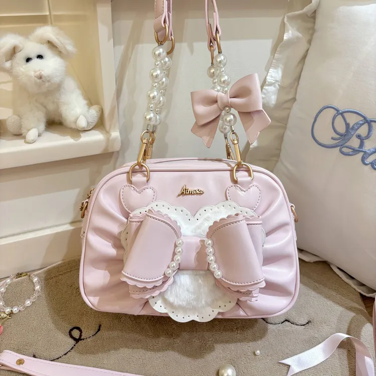 全款预【桃桃小方盒】甜美少女古早感lolita原创斜跨手提多用女包