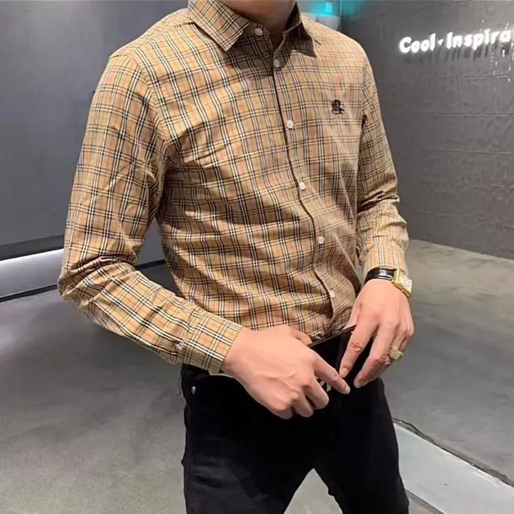 小黄格子对襟常规春秋男青春流行衬衫时尚修身休闲韩版