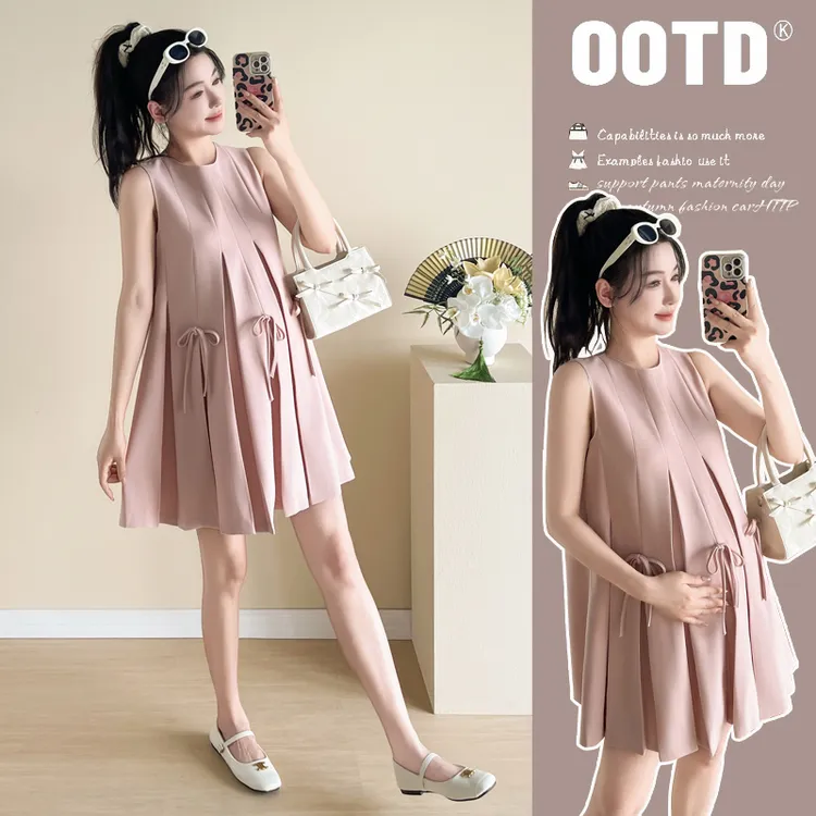 橙子家-新款孕妇宽松显瘦蝴蝶结设计感时尚潮妈连衣裙大码气质