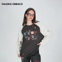 VALERIAOBBACO秋季新款休闲上衣VO黑白色趣味刺绣logoT恤