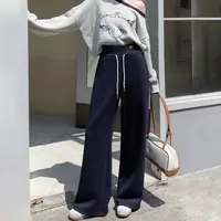 美式春秋新款时尚运动卫裤女高腰显瘦宽松垂感休闲直筒秋季阔腿裤