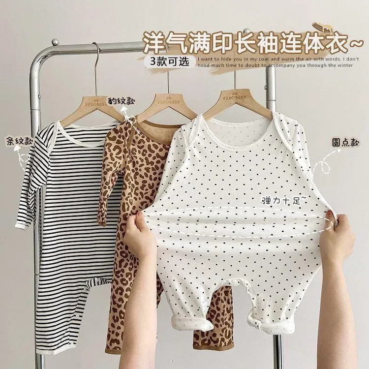 洋气婴儿长袖睡衣秋冬打底款儿童宝宝长袖连体衣婴幼儿纯棉a类