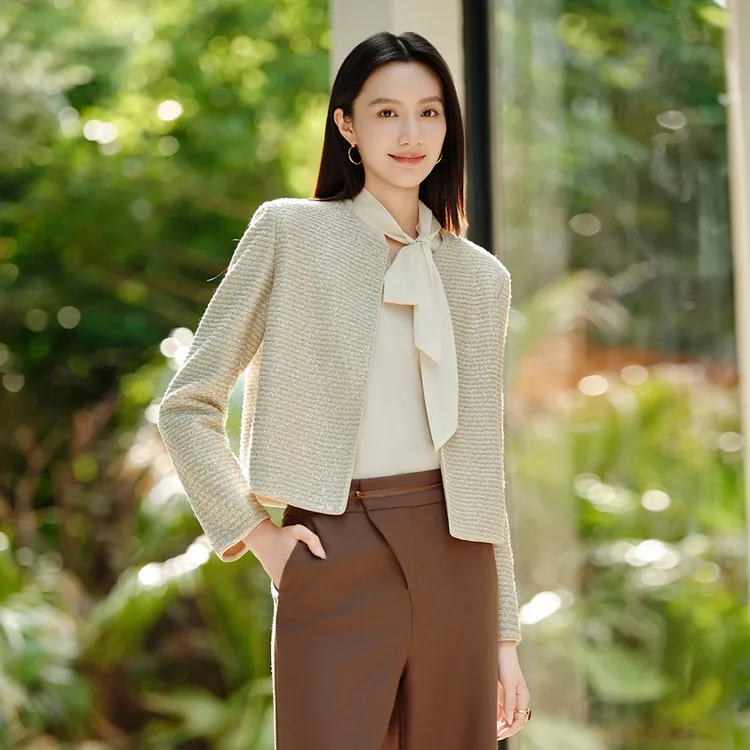 EP雅莹高端系列 羊毛小香风双面提花针织开衫 2025早秋新款9116A