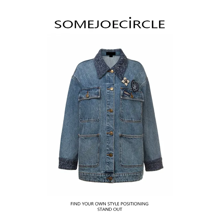 SOMEJOECIRCLE【爆款】25年秋季复古甜酷街头机车牛仔外套Z7055