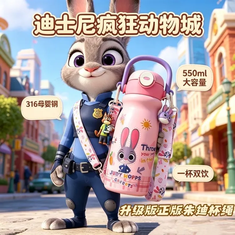 正版 疯狂动物城朱迪316高颜值不锈钢保温杯儿童学生便喝水杯防漏