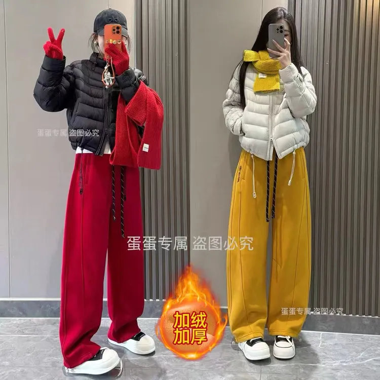 【蛋蛋专属】布小满暖芯新年鸿运裤重工加厚绒刺绣休闲弯刀裤阔腿裤