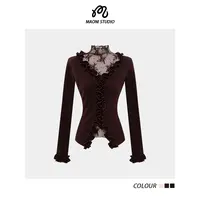 毛妮LADIEST纯欲不规则开叉褶皱上衣女收腰磨毛打底衫冬L2702