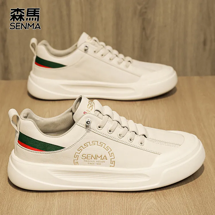 SENMA/森马男士小白鞋秋季新款低帮皮面一脚蹬软底休闲潮流板鞋子