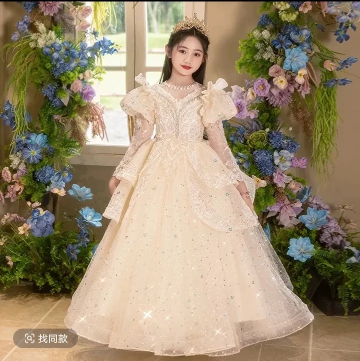 女童礼服公主裙高贵花童婚礼生日宴儿童主持人高端气质走秀演出服