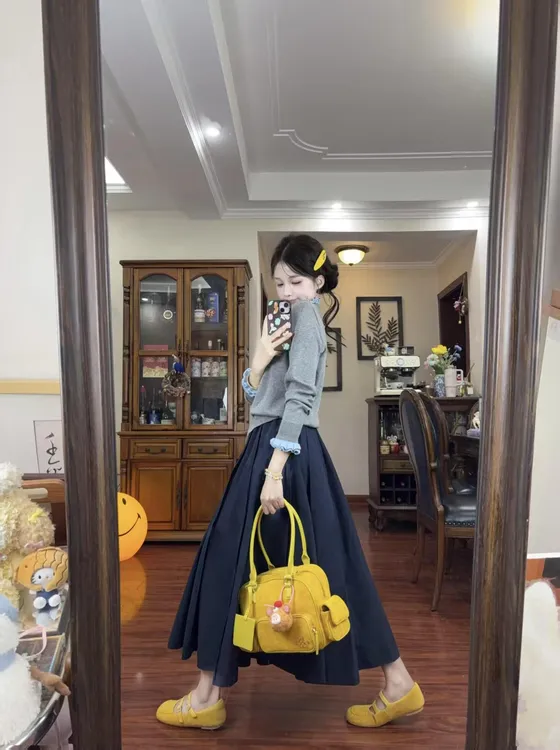 2025秋季新款韩系木耳边假两件针织毛衣开衫外套女上衣百搭半身裙