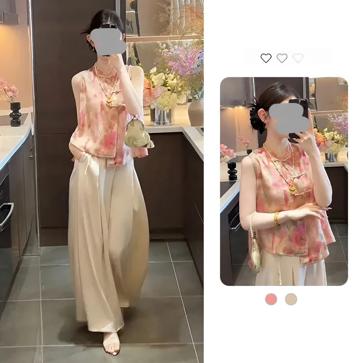 2025年夏季网红新款时尚国风宽松气质新中式无袖上衣衫长裤套装女