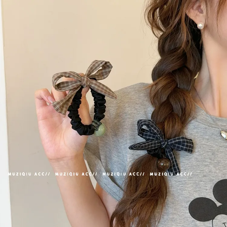 木子秋韩系小众减龄格纹蝴蝶结发圈高级感气质时尚温柔复古搭发绳